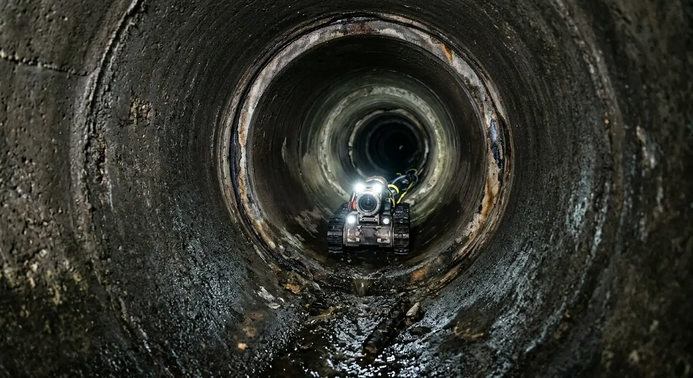 Robotic sewer camera inspecting pipe interior for Drain Snake Service in Bel Air