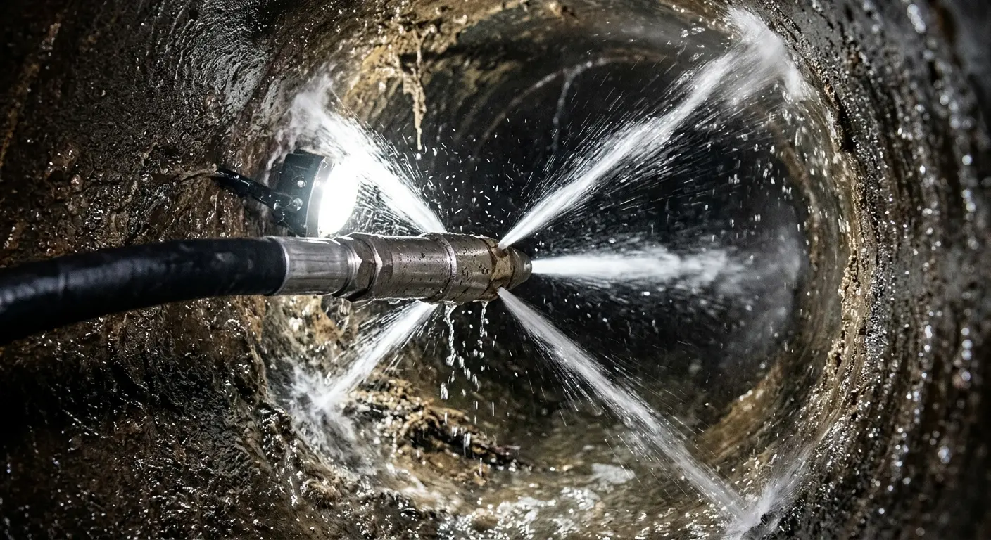 High-pressure hydro jetting nozzle cleaning sewer pipe for Storm Drain Cleaning in Bel Air